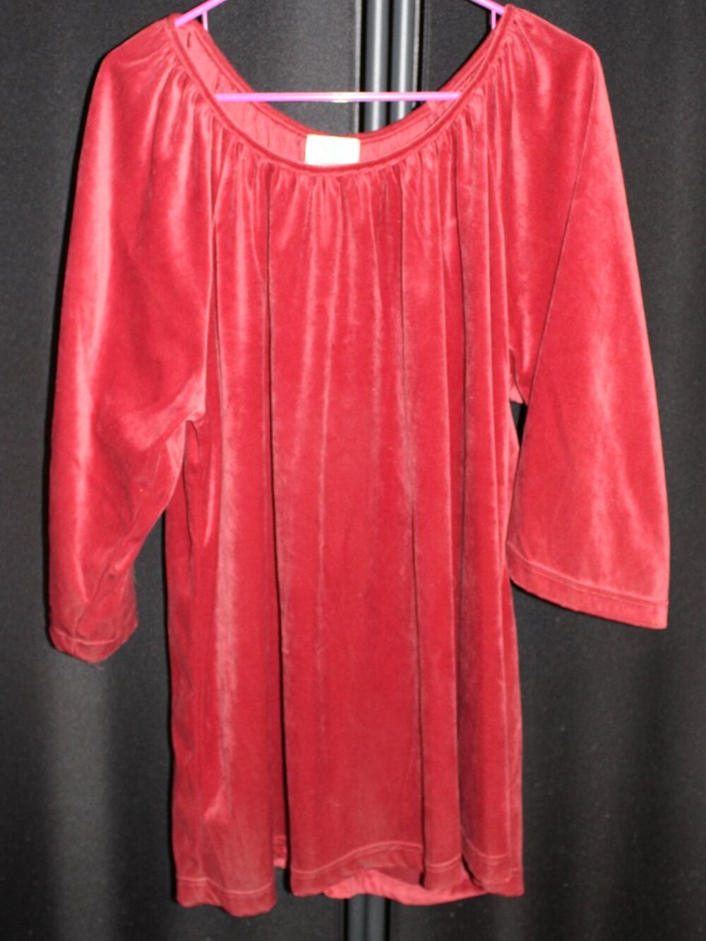 Only Necessities Womens Blouse Top Shirt L  Red Velvet Velour 3/4 sleeve